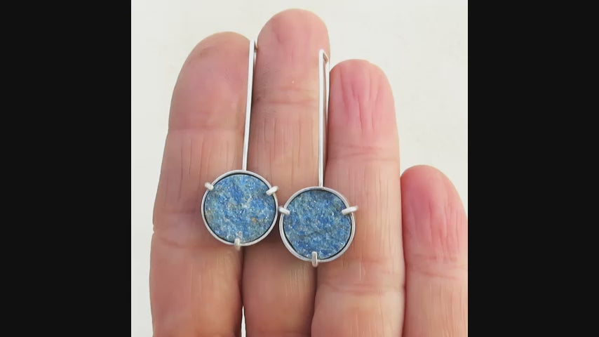 Azurite Druse Silver Dangle Earrings