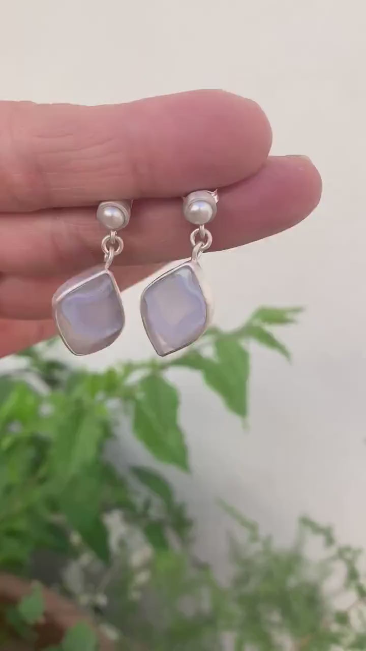 Agate Earrings with Pearls in Silver | KimyaJoyas