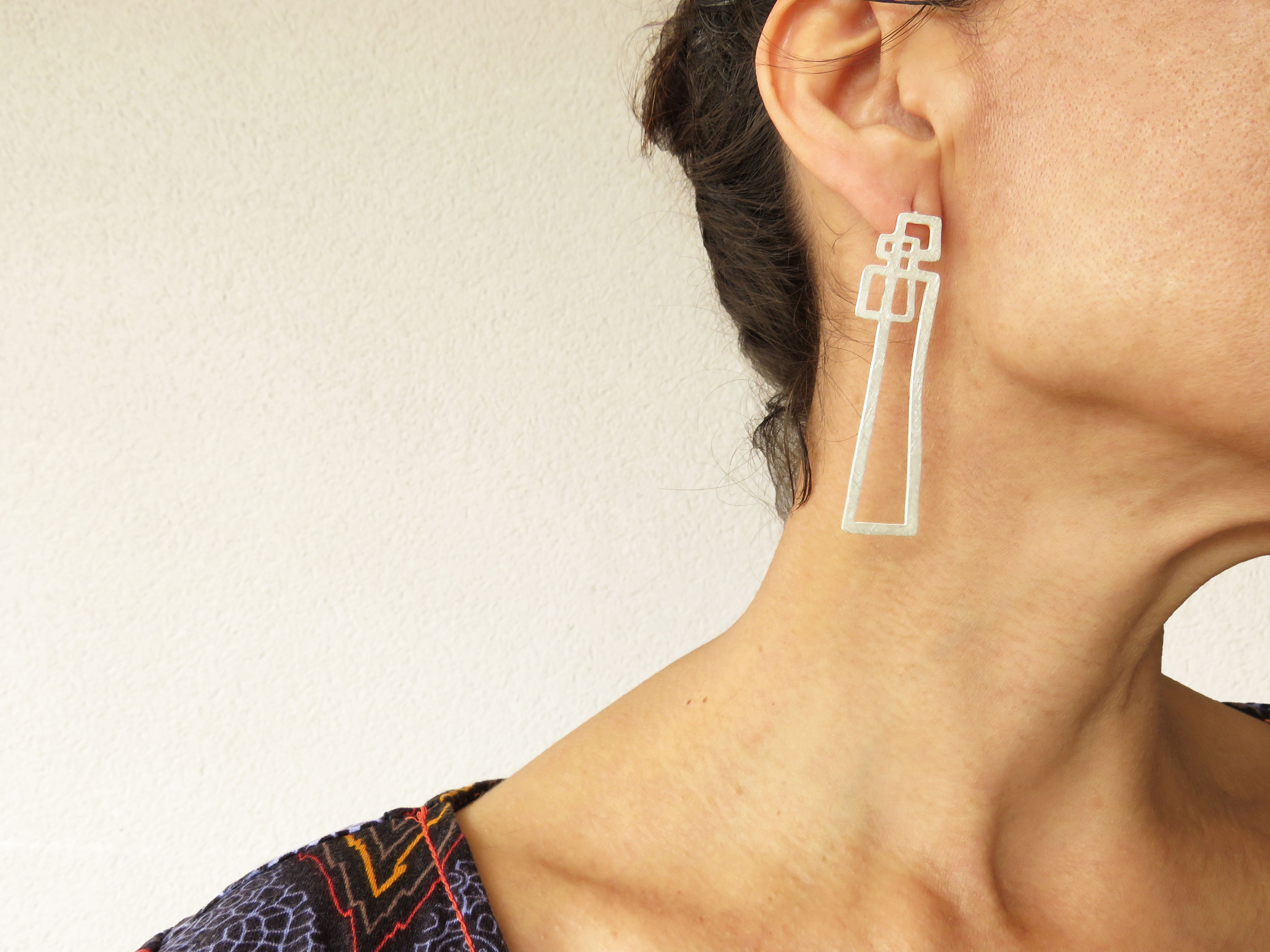 Abstract Line Silver Dangle Earrings
