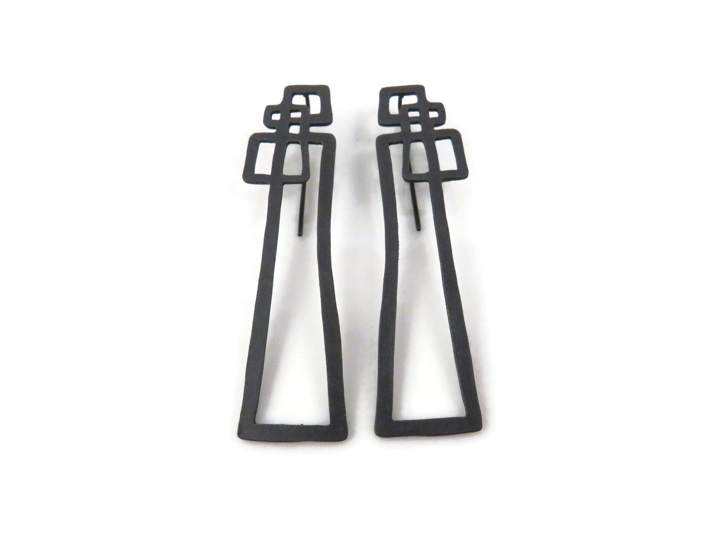 Abstract Oxidized Silver Dangle Earrings - Black Earrings | KimyaJoyas