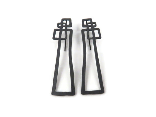 Abstract Oxidized Silver Dangle Earrings - Black Earrings | KimyaJoyas