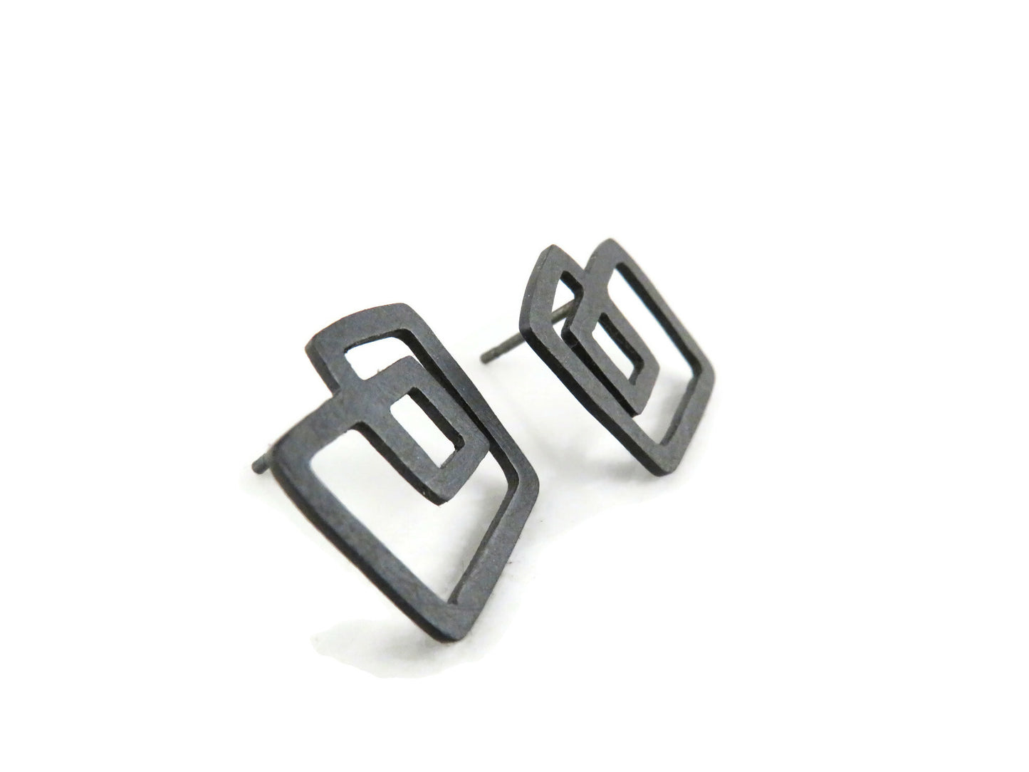 Abstract Oxidized Silver Stud Earrings KimyaJoyas