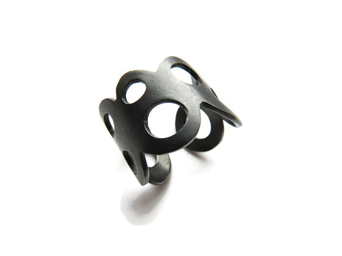 Adjustable Patinated Silver Ring - Modern Black Rings | KimyaJoyas