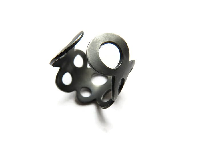 Adjustable Patinated Silver Ring - Modern Black Rings | KimyaJoyas
