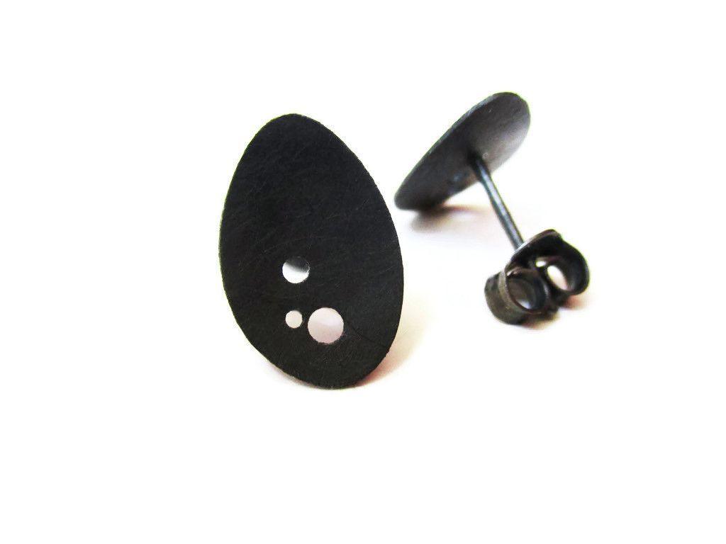 Black Silver Stud Earrings - 101PTRA KimyaJoyas