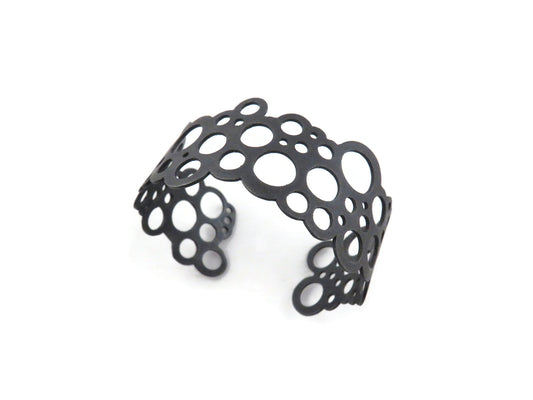 Circles Geometric Oxidized Silver Cuff Bracelet | KimyaJoyas
