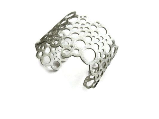 Circles Wide Silver Cuff Bracelet KimyaJoyas