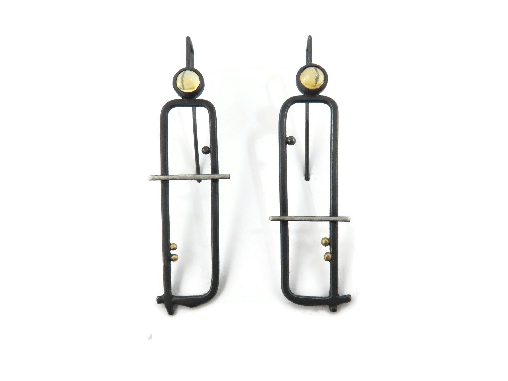 Citrine Earrings in Oxidized Silver and Gold