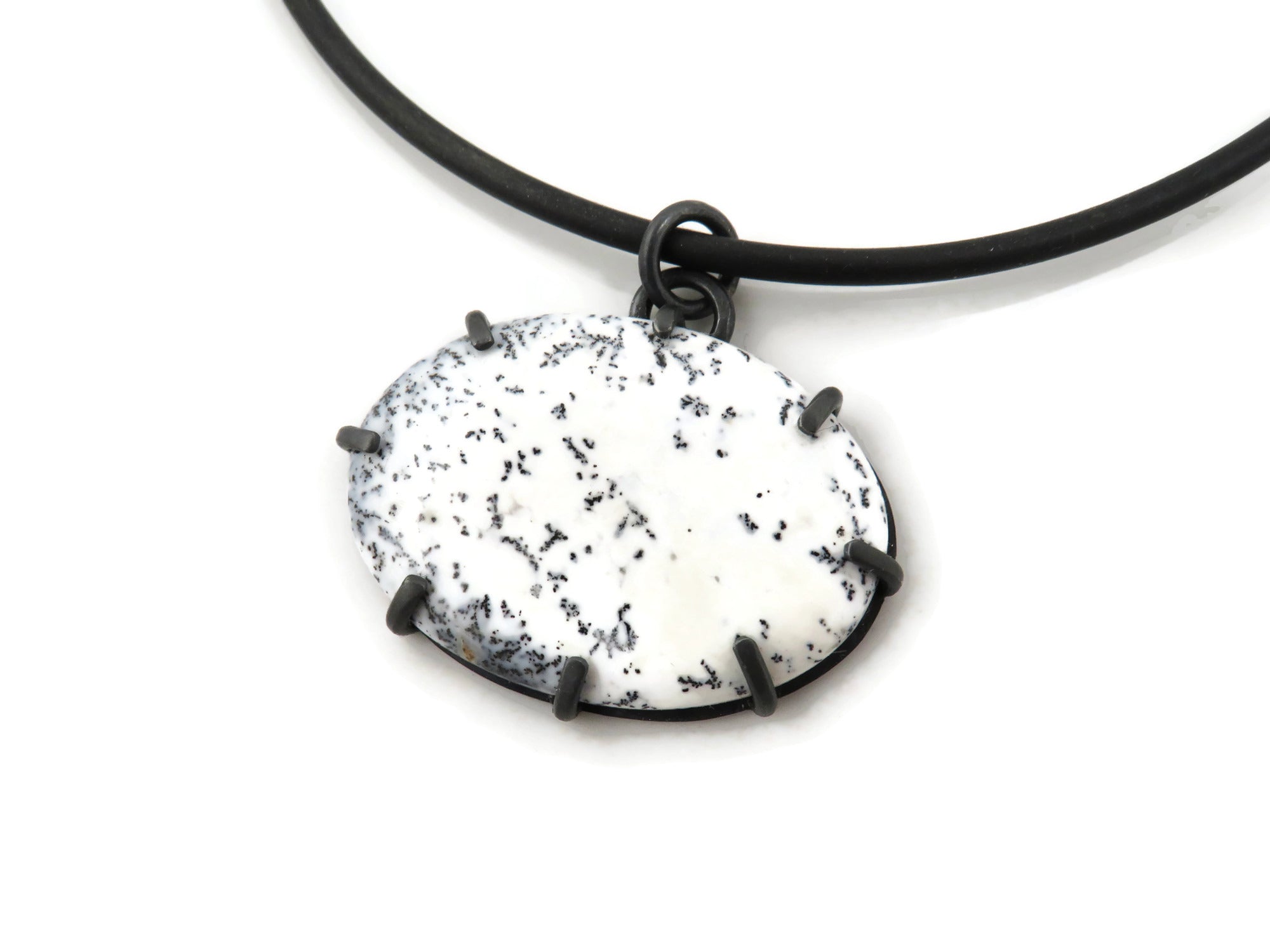 Dendritic Agate Oxidized Silver Pendant - KimyaJoyas