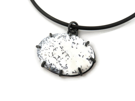 Dendritic Agate Oxidized Silver Pendant