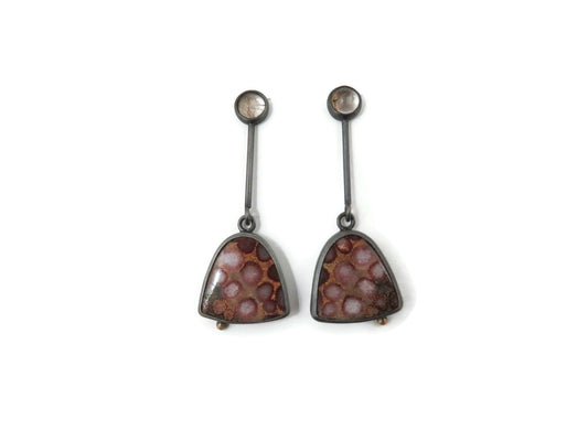 Fossilized Coral and Rutilated Quartz Earrings