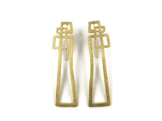 Gold Plated Abstract Dangle Earrings - Unusual Earrings | KimyaJoyas