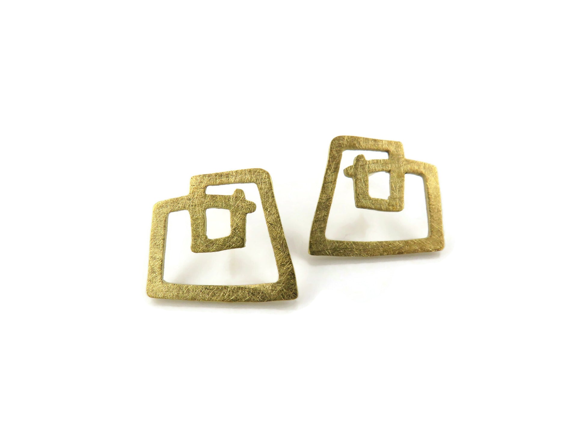 Gold Plated Sculptural Stud Earrings - Art Jewelry | KimyaJoyas