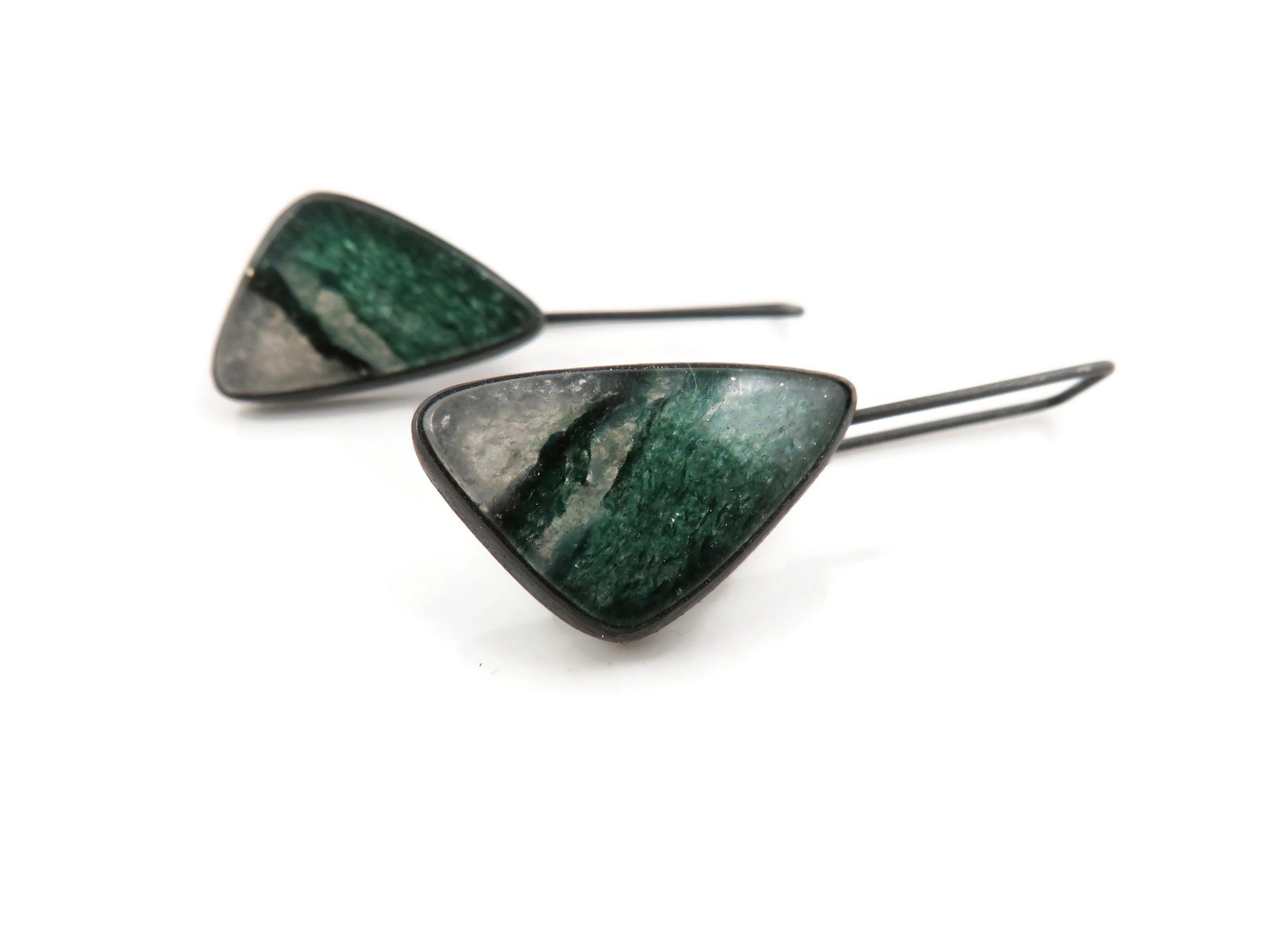 Green Jade Earrings in Oxidized Silver KimyaJoyas