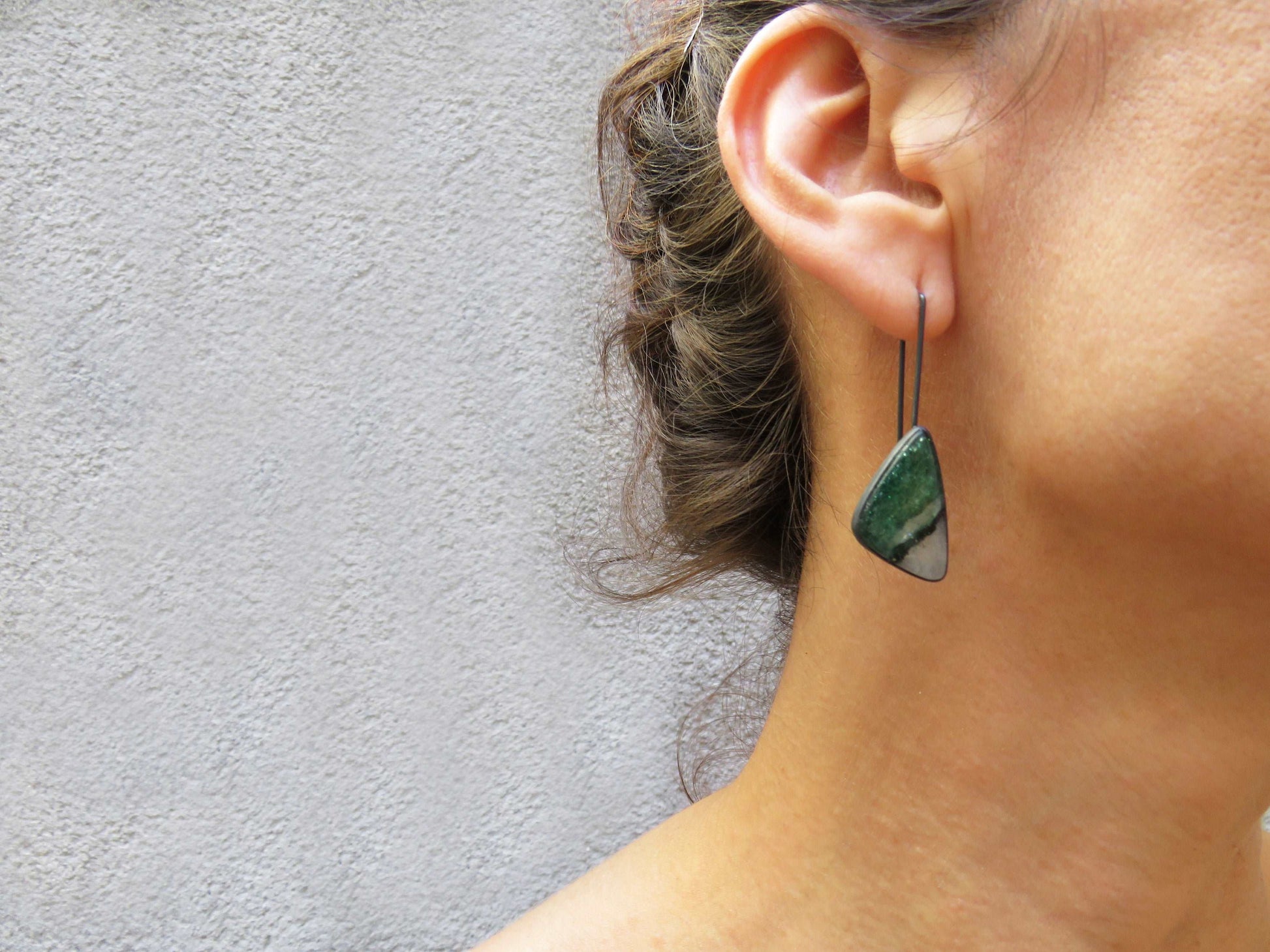 Green Jade Earrings in Oxidized Silver KimyaJoyas