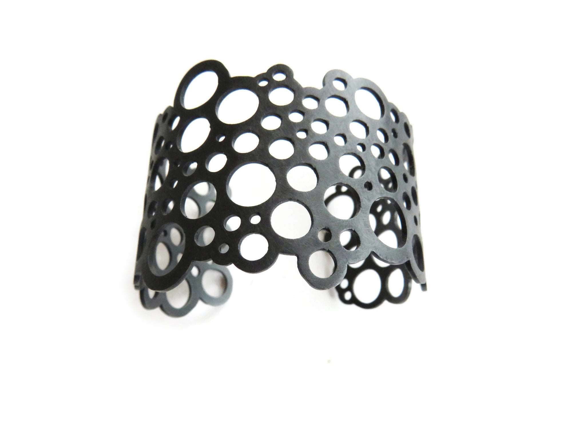 Circles Wide Oxidized Silver Cuff Bracelet KimyaJoyas
