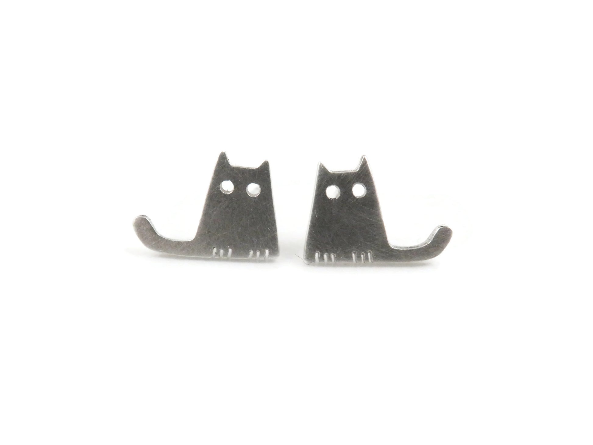 Tiny Cats Silver Stud Earrings