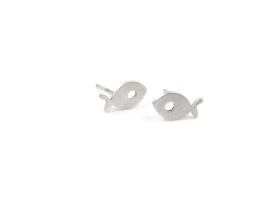 Tiny Fish Silver Stud Earrings
