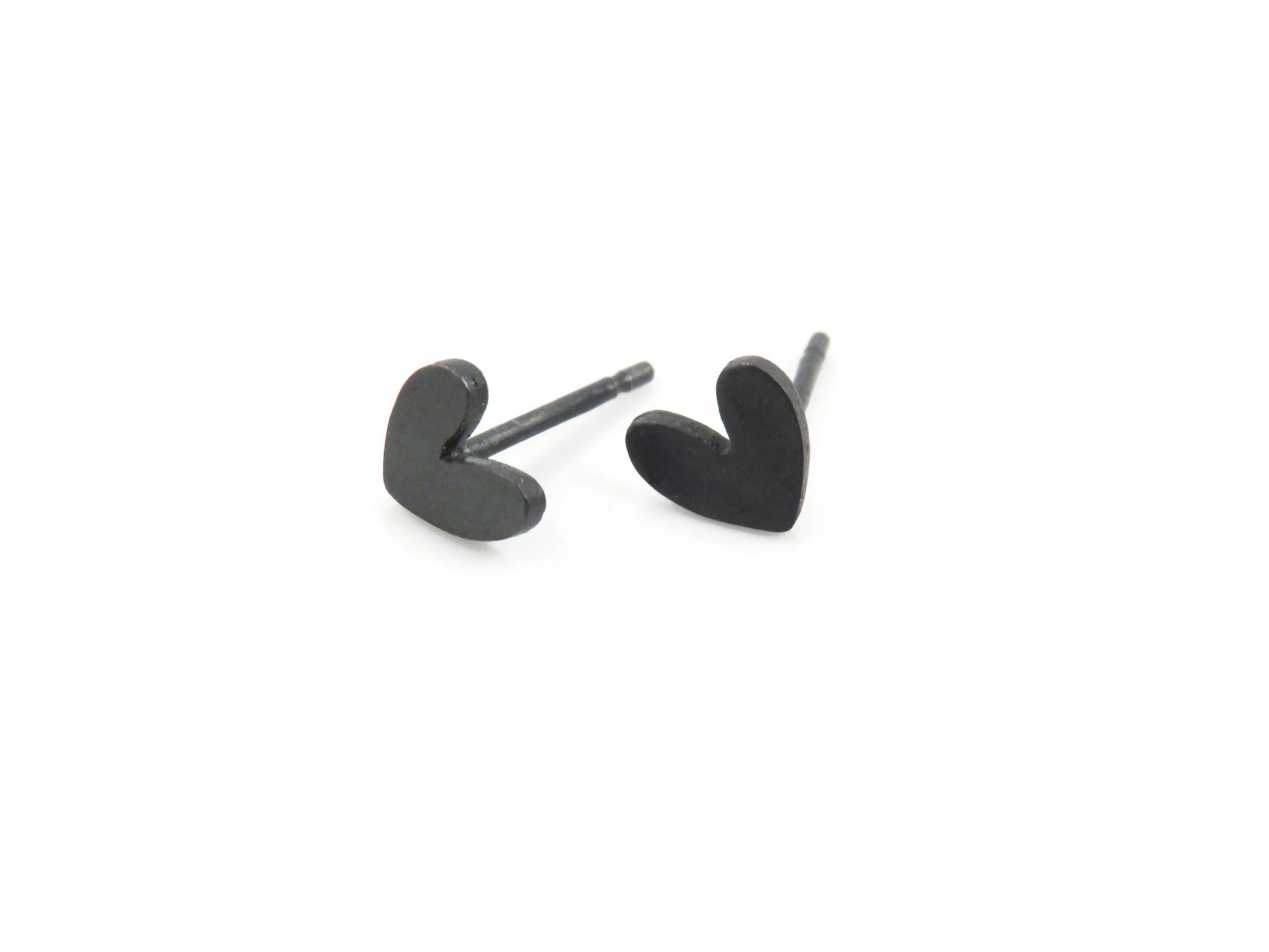 Tiny Hearts Black Silver Stud Earrings