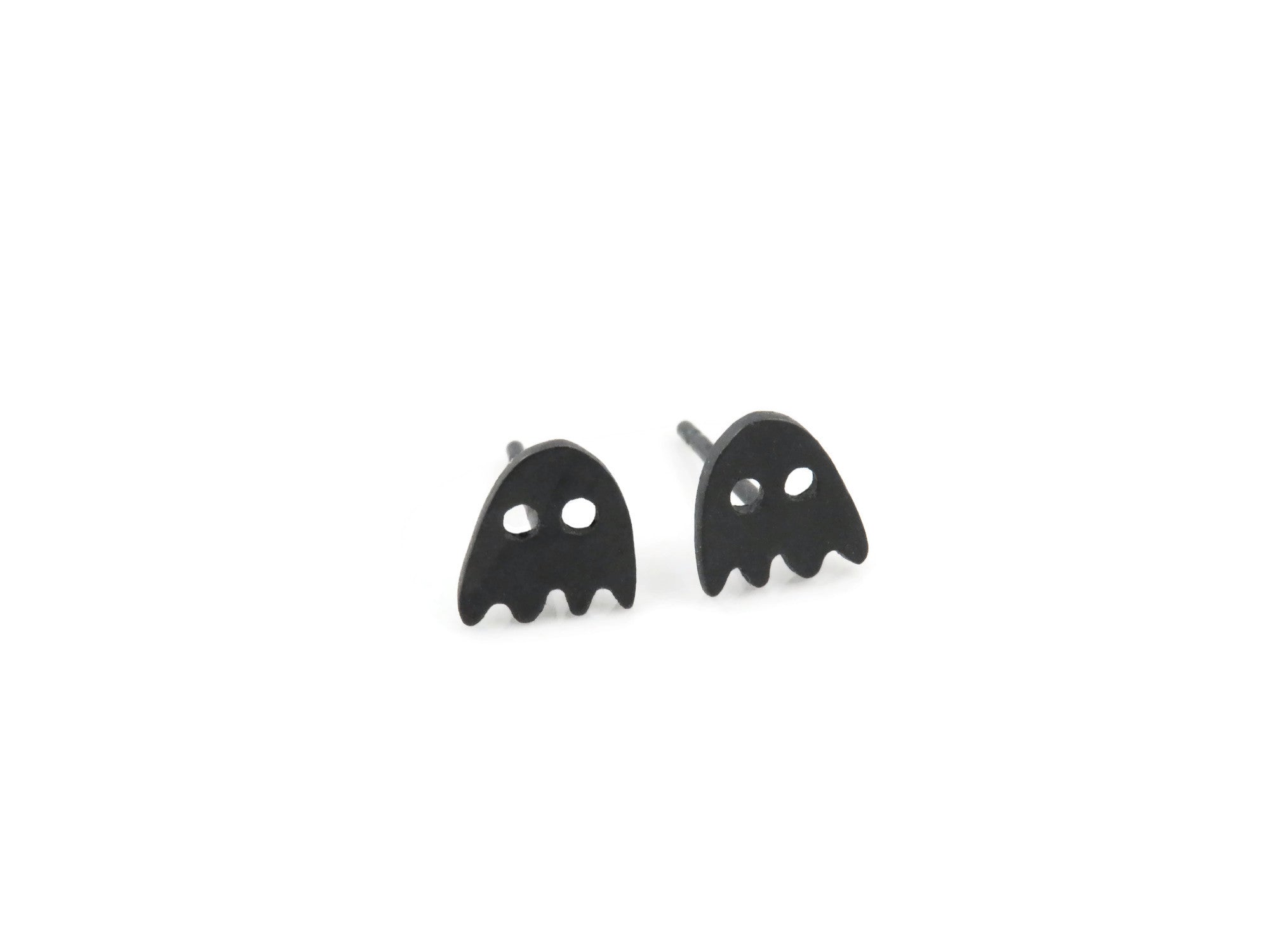 Tiny Ghost Dark Silver Stud Earrings