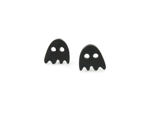 Tiny Ghost Dark Silver Stud Earrings