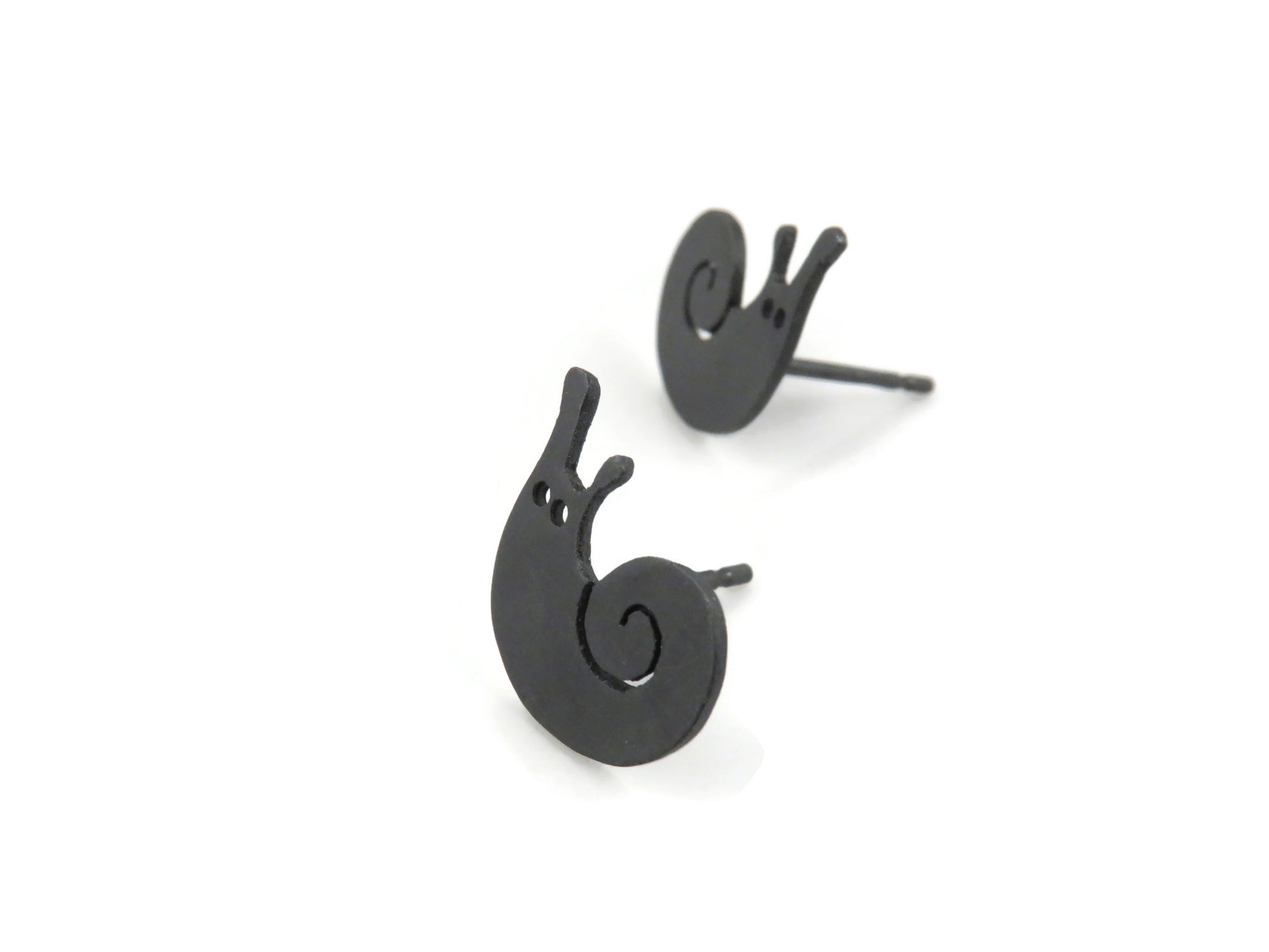 Tiny Snails Black Silver Stud Earrings