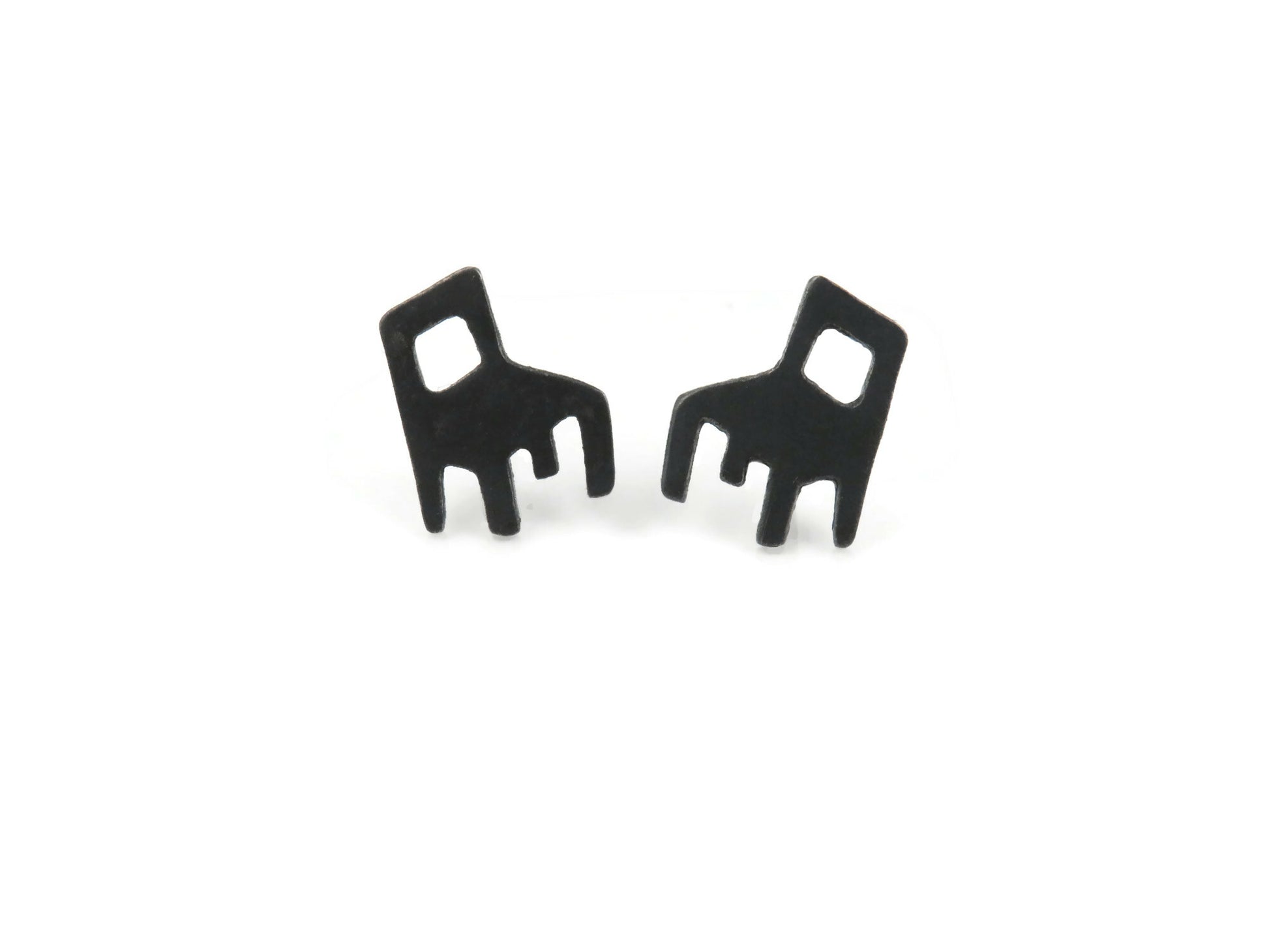 Tiny Chair Oxidized Silver Stud Earrings