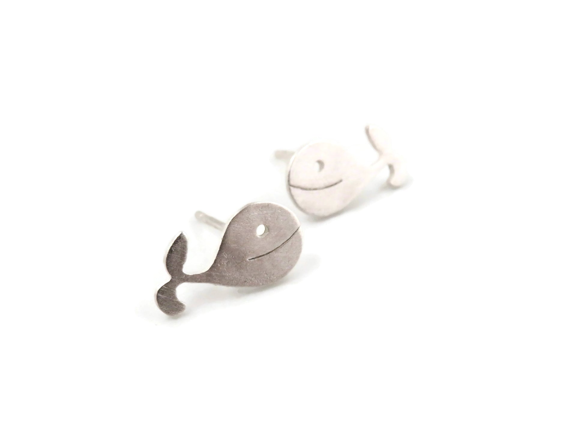 Tiny Whales Silver Stud Earrings