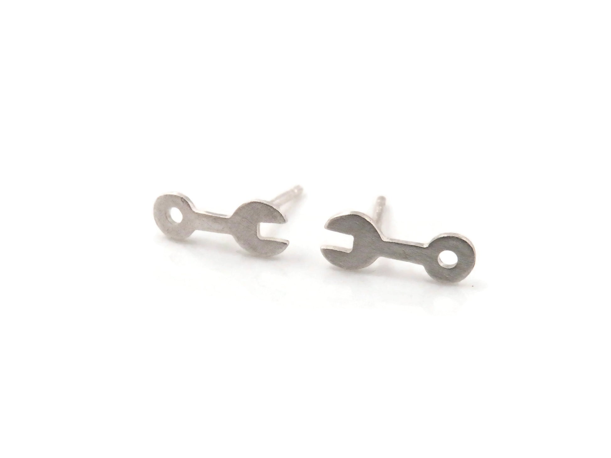 Tiny Wrench Silver Stud Earrings