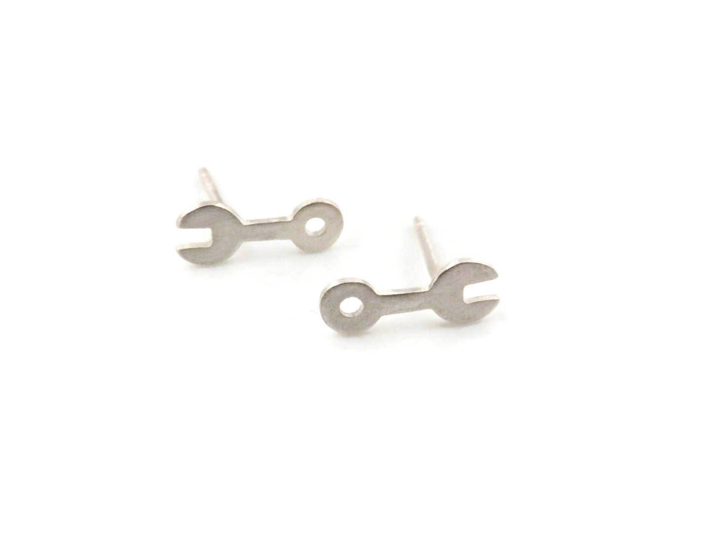 Tiny Wrench Silver Stud Earrings