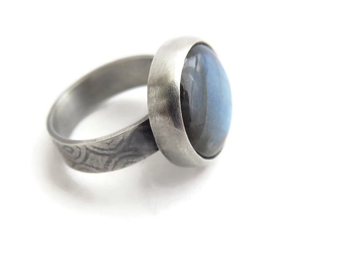 Labradorite Engraved Silver Ring - Oikos KimyaJoyas