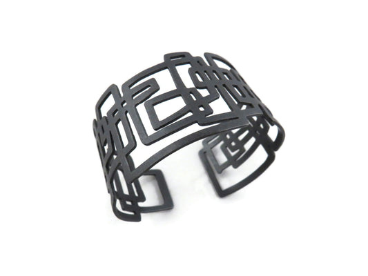 Linear Geometric Oxidized Silver Cuff Bracelet | KimyaJoyas