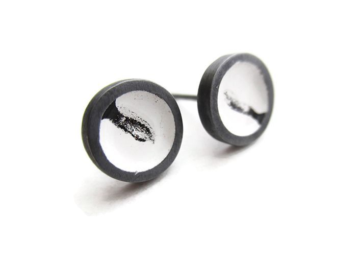 Mini Enameled Earrings in White and Black | Art Earrings | KimyaJoyas