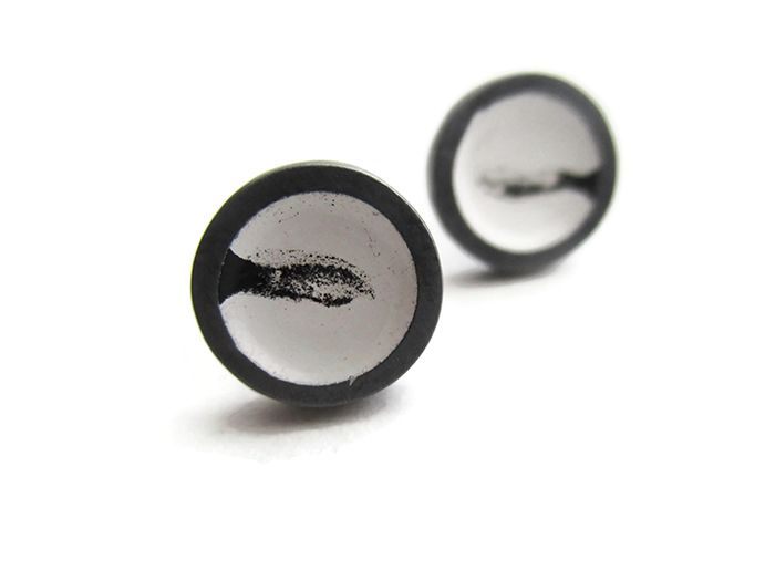 Mini Enameled Earrings in White and Black | Art Earrings | KimyaJoyas