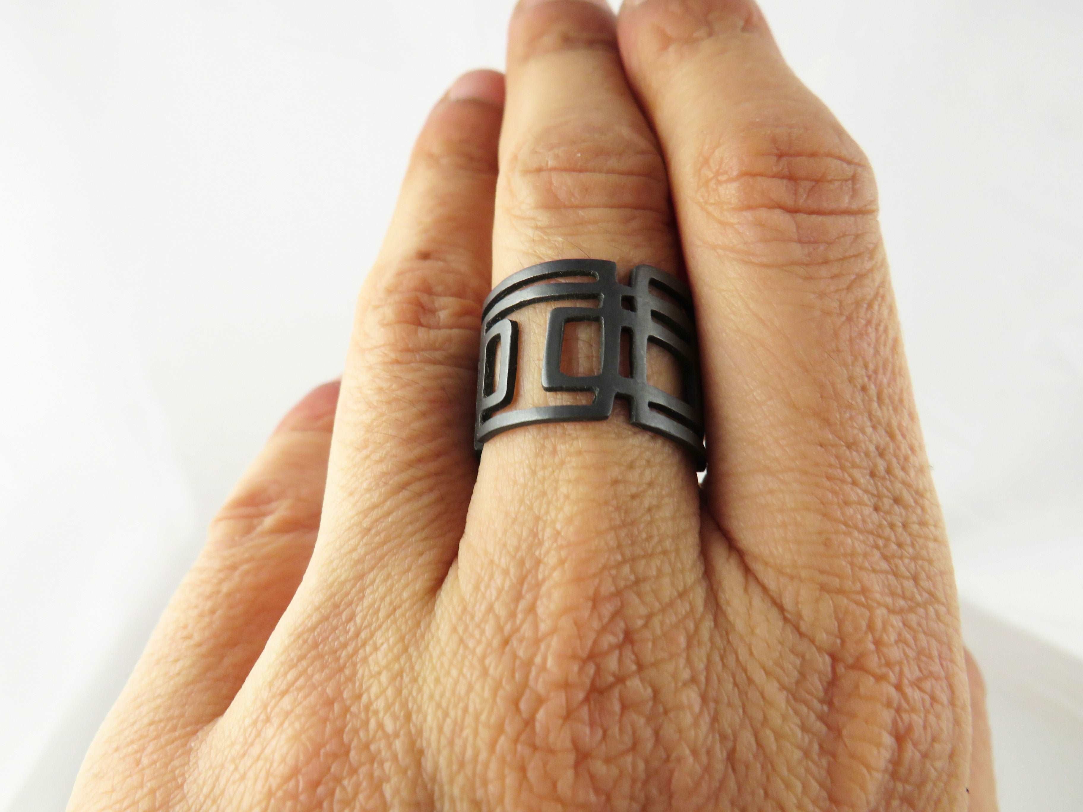Modernist Oxidized Silver Ring - Architectural Ring | KimyaJoyas