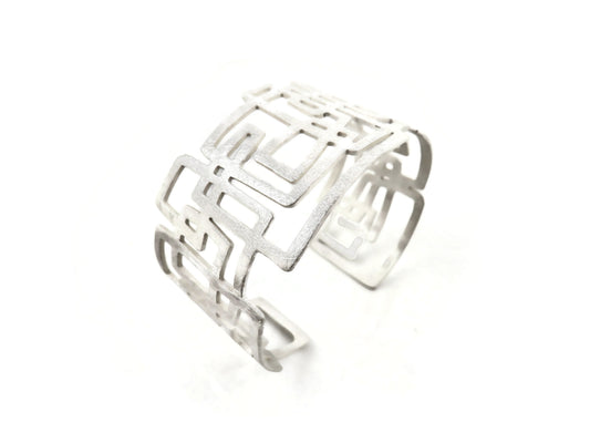 Modernist Wide Silver Cuff Bracelet - Contemporary | KimyaJoyas