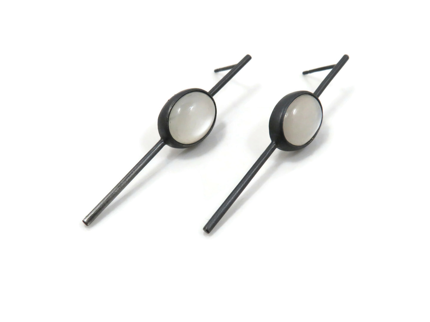 Moonstone Oxidized Silver Earrings