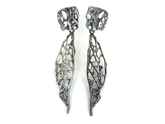 Natural Pattern Long Earrings - Botanical Silver Jewelry | KimyaJoyas