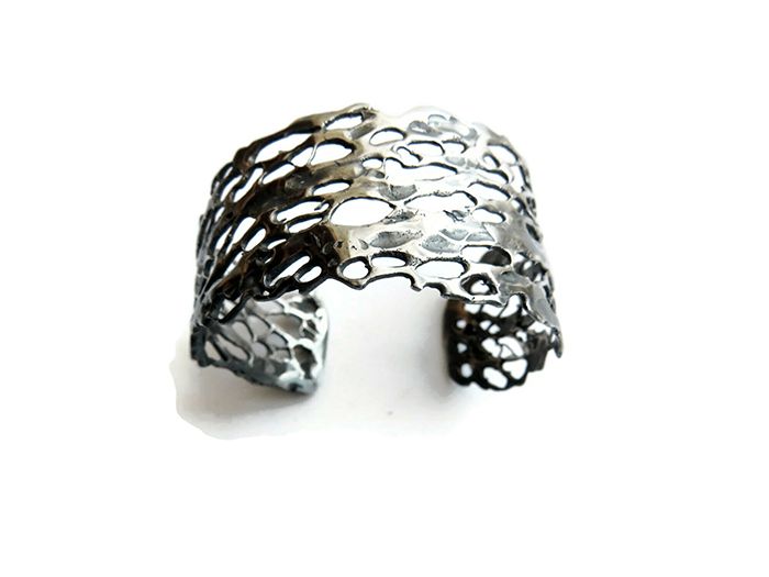 Natural Pattern Silver Cuff Bracelet - KimyaJoyas
