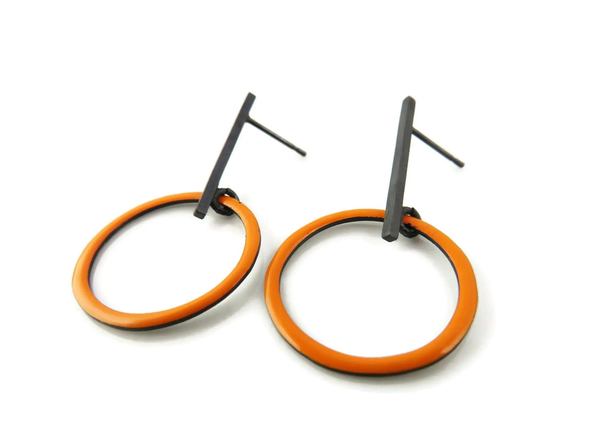 Orange Enamel Hoops Earrings - Enamel Jewels | KimyaJoyas