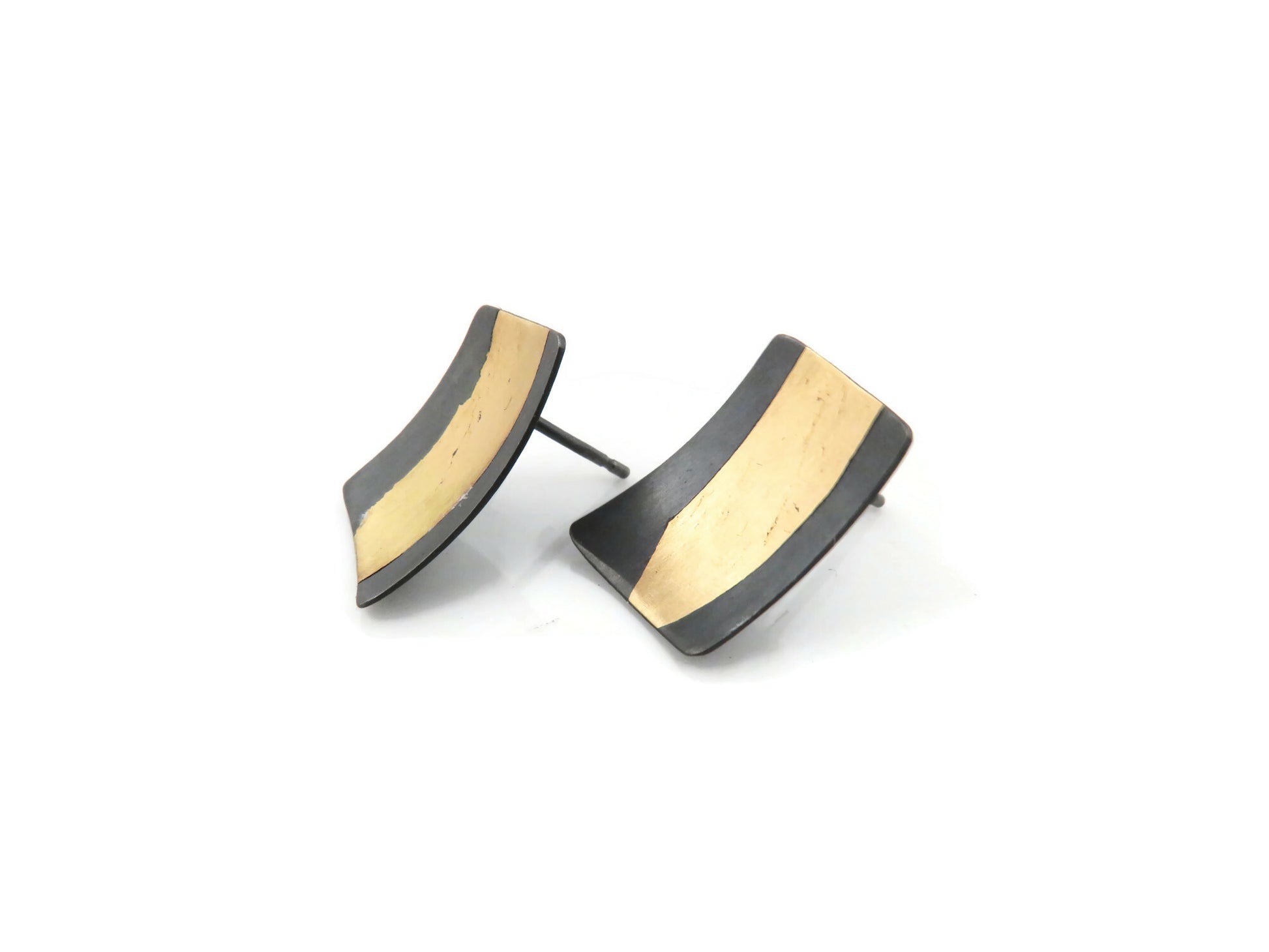 Oxidized Silver and Gold Stud Earrings
