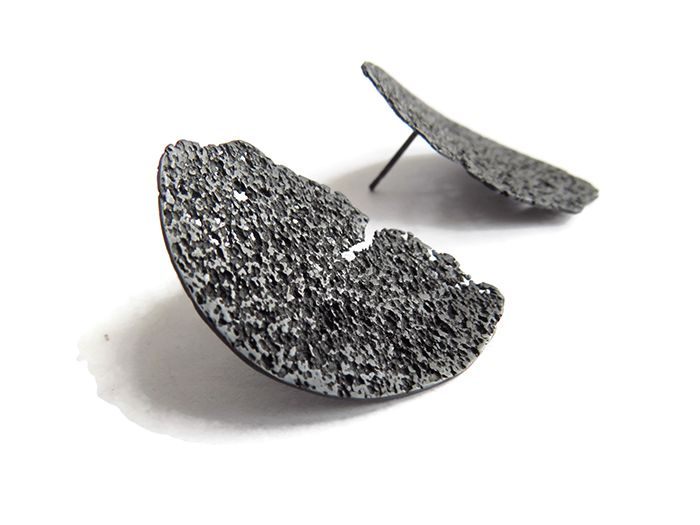 Oxidized Silver Textured Earrings - 103VUL KimyaJoyas