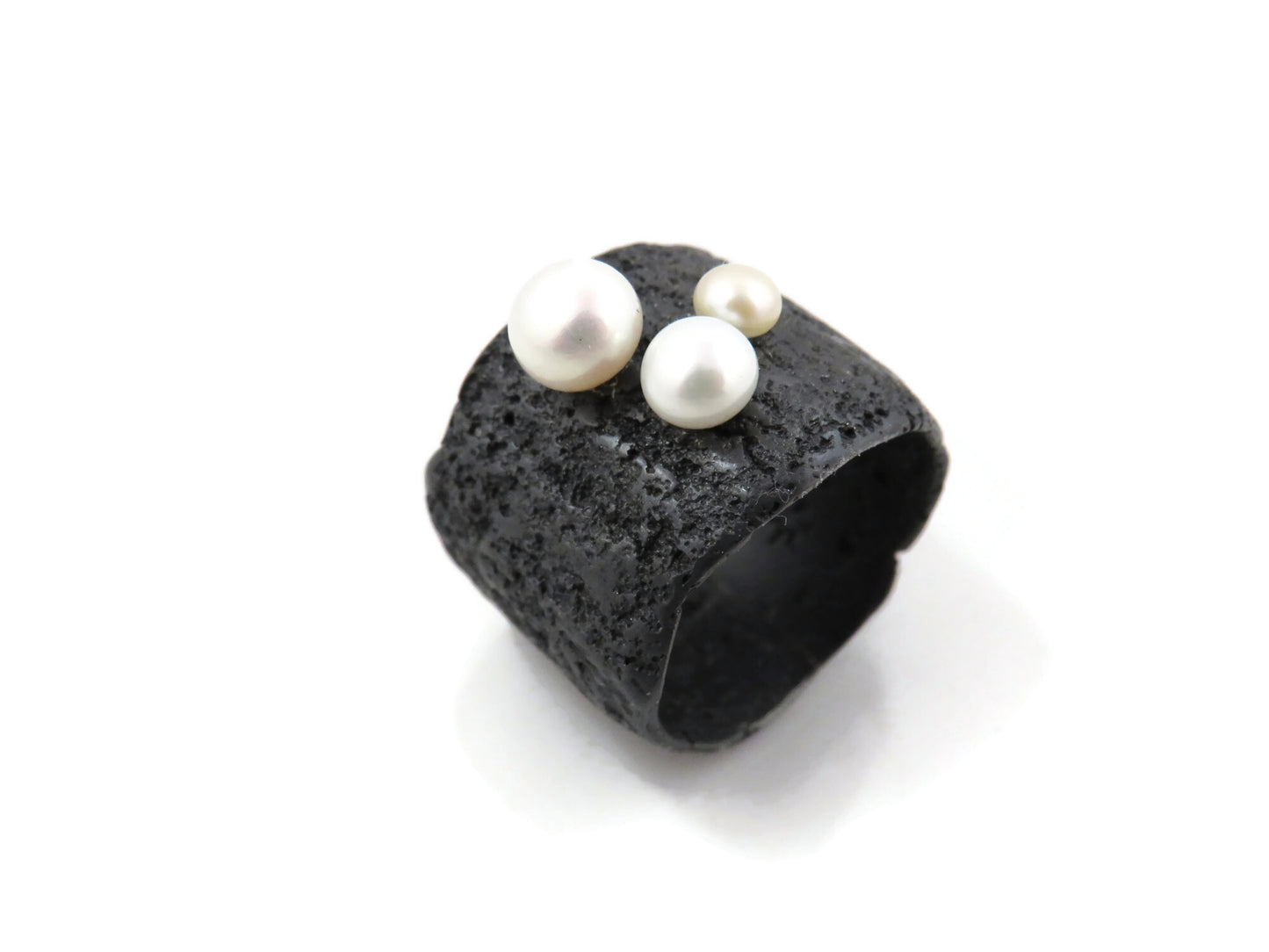 Pearls Oxidized Silver Rustic Ring