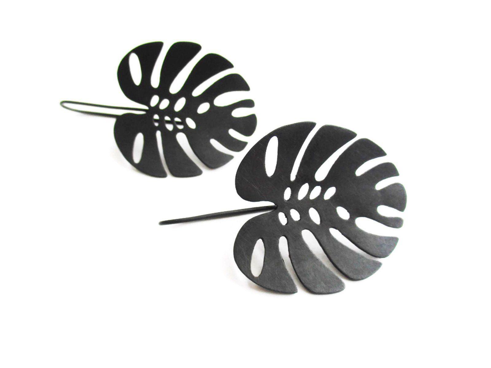 Philodendron oxidized silver earrings - Botanical Jewelry | KimyaJoyas