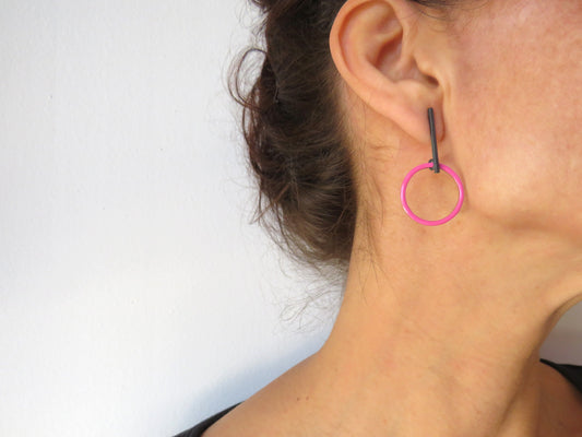 Pink Enamel Hoops Earrings - Modern Jewelry | KimyaJoyas