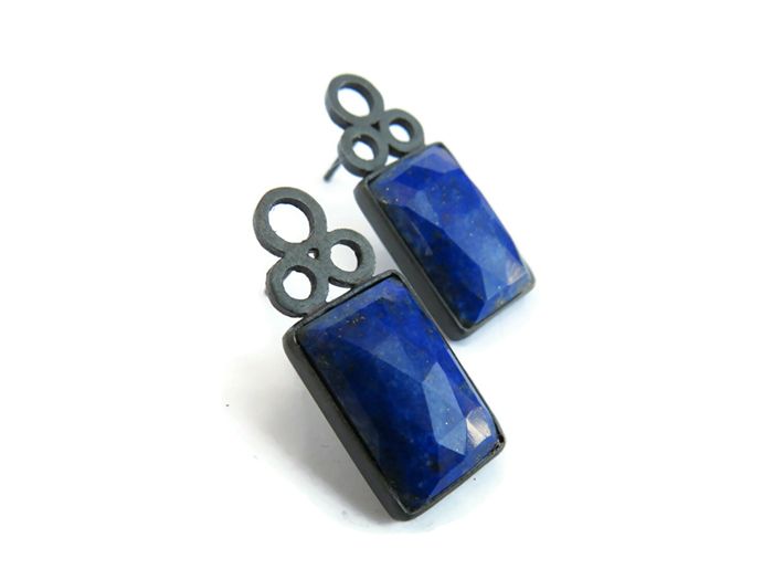 RESERVED - Lapis Lazuli Oxidized Earrings - Kheta KimyaJoyas