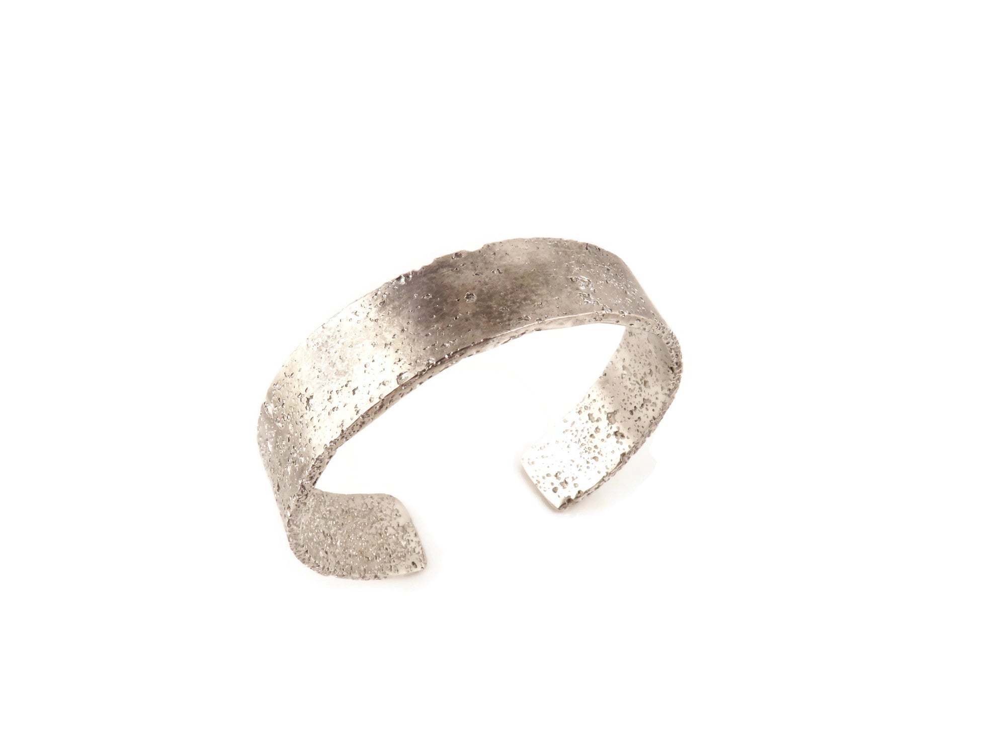 Rustic Textured Satin Silver Cuff Bracelet - KimyaJoyas