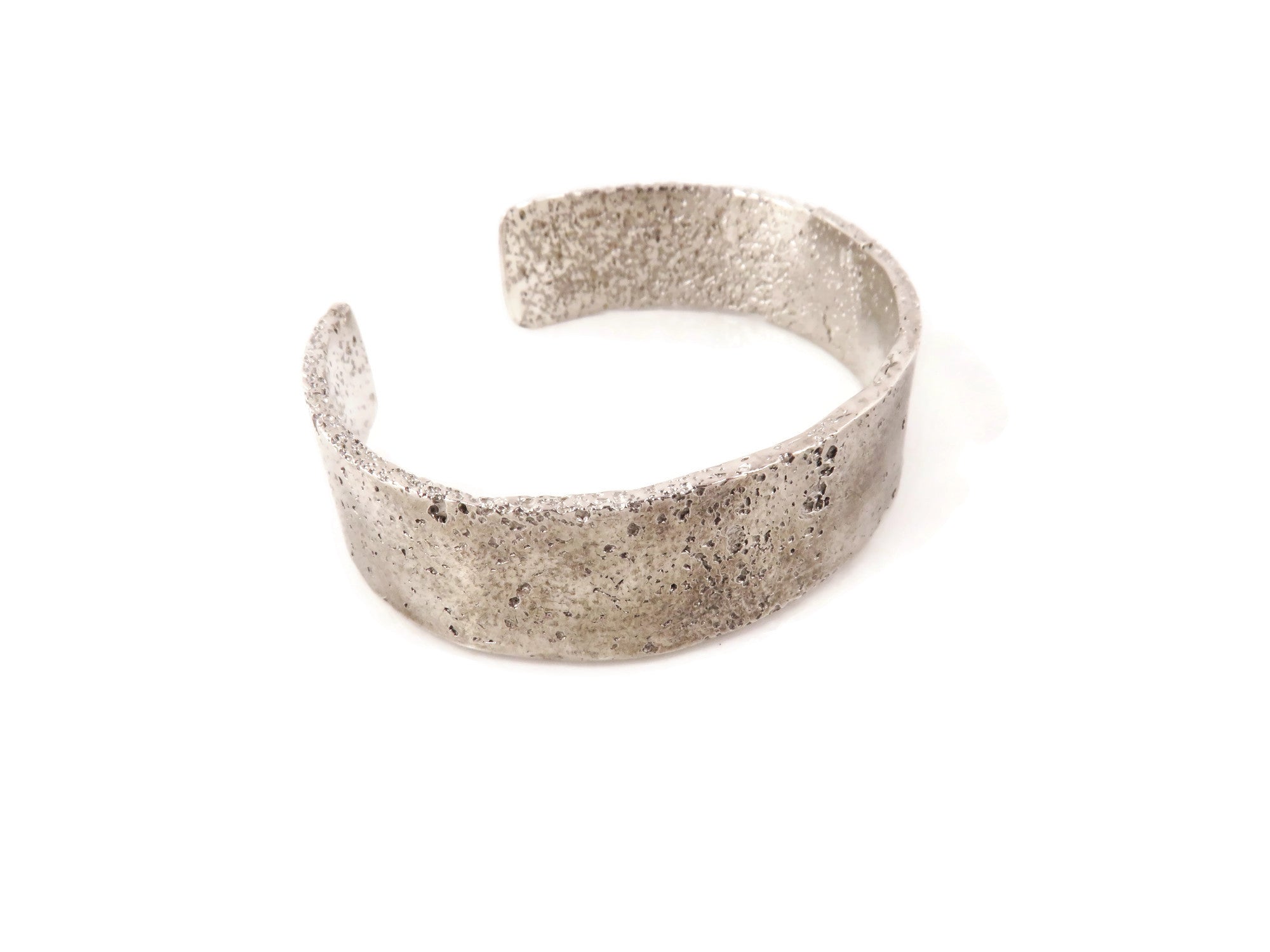 Rustic Textured Satin Silver Cuff Bracelet - KimyaJoyas