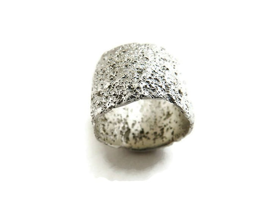 Textured Satin Silver Ring - Contemporary Silver Ring | KimyaJoyas