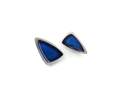 Triangular Blue Enamel Silver Earrings - Enamel Jewelry | KimyaJoyas